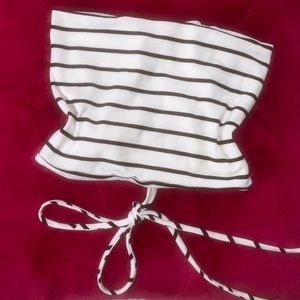 tube top . tie up . open back . soft black and white stripped